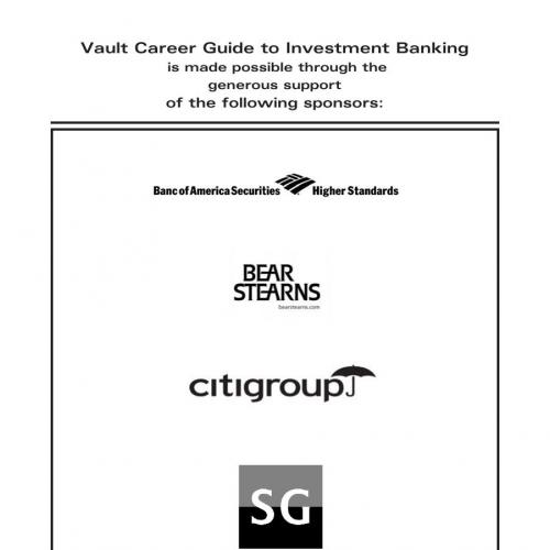 Vault Career Guide to Investment Banking 5th Edition