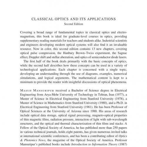 Classical Optics and its Applications, 2 edition