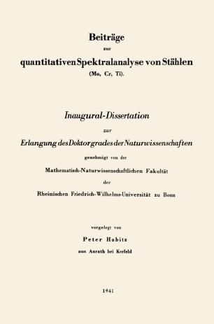 Beiträge zur quantitativen Spektralanalyse von Stählen (Mo, Cr, Ti)